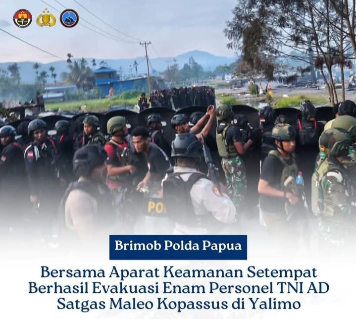 Brimob Polda Papua Bersama Aparat Keamanan Setempat Berhasil Evakuasi Enam Personel TNI AD Satgas Maleo Kopassus di Yalimo