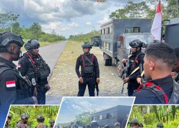 Satbrimob Polda Papua Bersama Aparat gabungan Laksanakan Pengamanan Bandara Nop Goliat Dekai